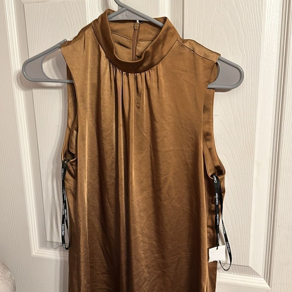 Calvin Klein Mock Neck Sleeveless Flounce Hem Dress size 2 NWOT - Picture 2 of 9